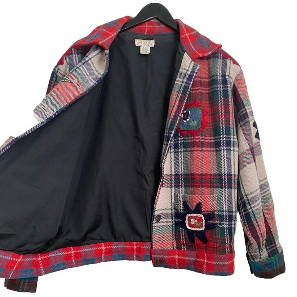 Vintage SANDY STARKMAN Red Plaid  Embroider Appliqué Wool Blend Shacket Jacket L - Picture 6 of 15